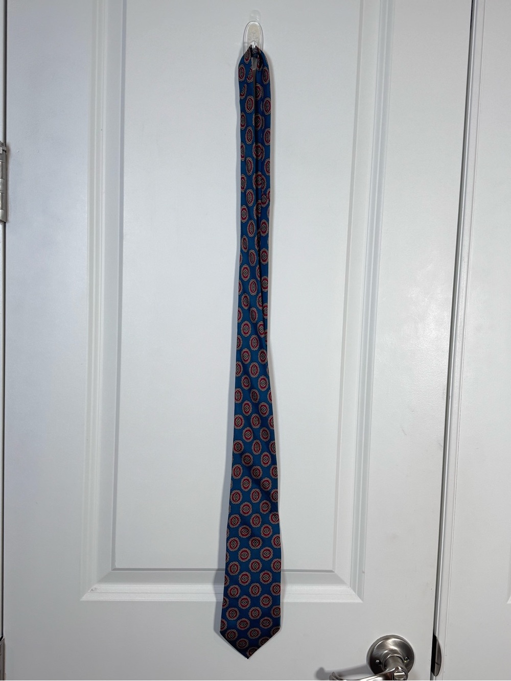Maison Blanche Silk Tie Made in Italy Blue Burgundy Geometric Medallion Mens